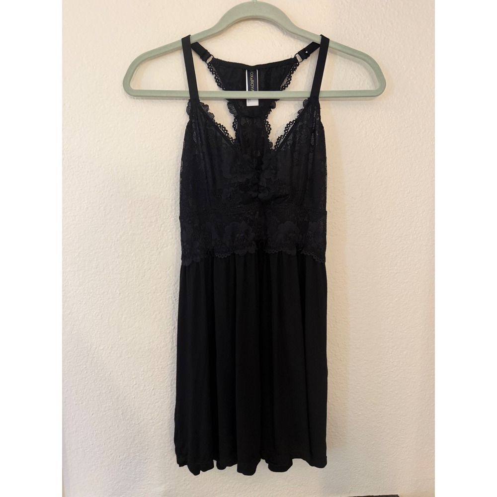 Fox & Royal Black Lace Racerback Babydoll Chemise Lingerie Nightgown Small 16